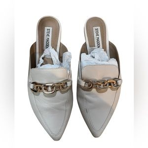 Steve Madden Mules Leather with Gold Chain with box